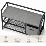 Estha Loft shoe cabinet in black-grey with padded seat, grid shelf and a fabric basket by hjh LIVING