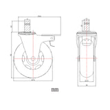 Technical drawing of a 75 mm diameter castor 5x ROLO SKATE CT 11mm/75mm by hjh OFFICE
