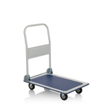 Blue and white Platform trolley CARRY with foldable handle and four castors by hjh OFFICE – 360-degree view (front view 20°)