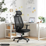 Black professional office chair Filaro with mesh back at a white desk by hjh OFFICE (AI-generated image)