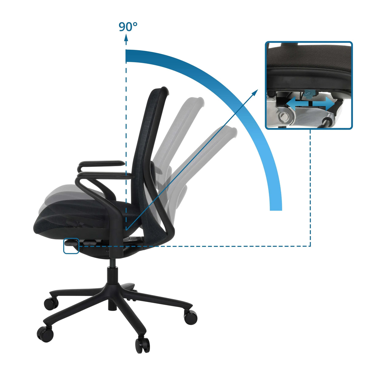 Tilt mechanism with 90 degree adjustment angle of the High End Office Chair VERVIO by hjh OFFICE