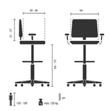 Technical drawing of the Work Chair TOP WORK 40 with a maximum load capacity of 120 kg by hjh OFFICE
