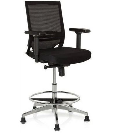 Schwarzer Counterstuhl TOP WORK 77 mit Netzrückenlehne, Fußring und glänzendem Metallgestell von hjh OFFICE