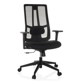Black Professional Office Chair TRAMORE BASE with mesh back and five-caster base by hjh OFFICE – 360-degree view (front view 15°)
