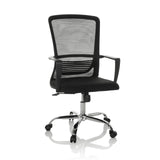 Black Home Office Chair STAR-TEC S with mesh back and five-caster base by hjh OFFICE – 360-degree view (front view 15°)