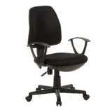 Black Home Office Chair CITY 10 with mesh back, armrests and five-caster base by hjh OFFICE – 360-degree view (front three-quarter view 40°)