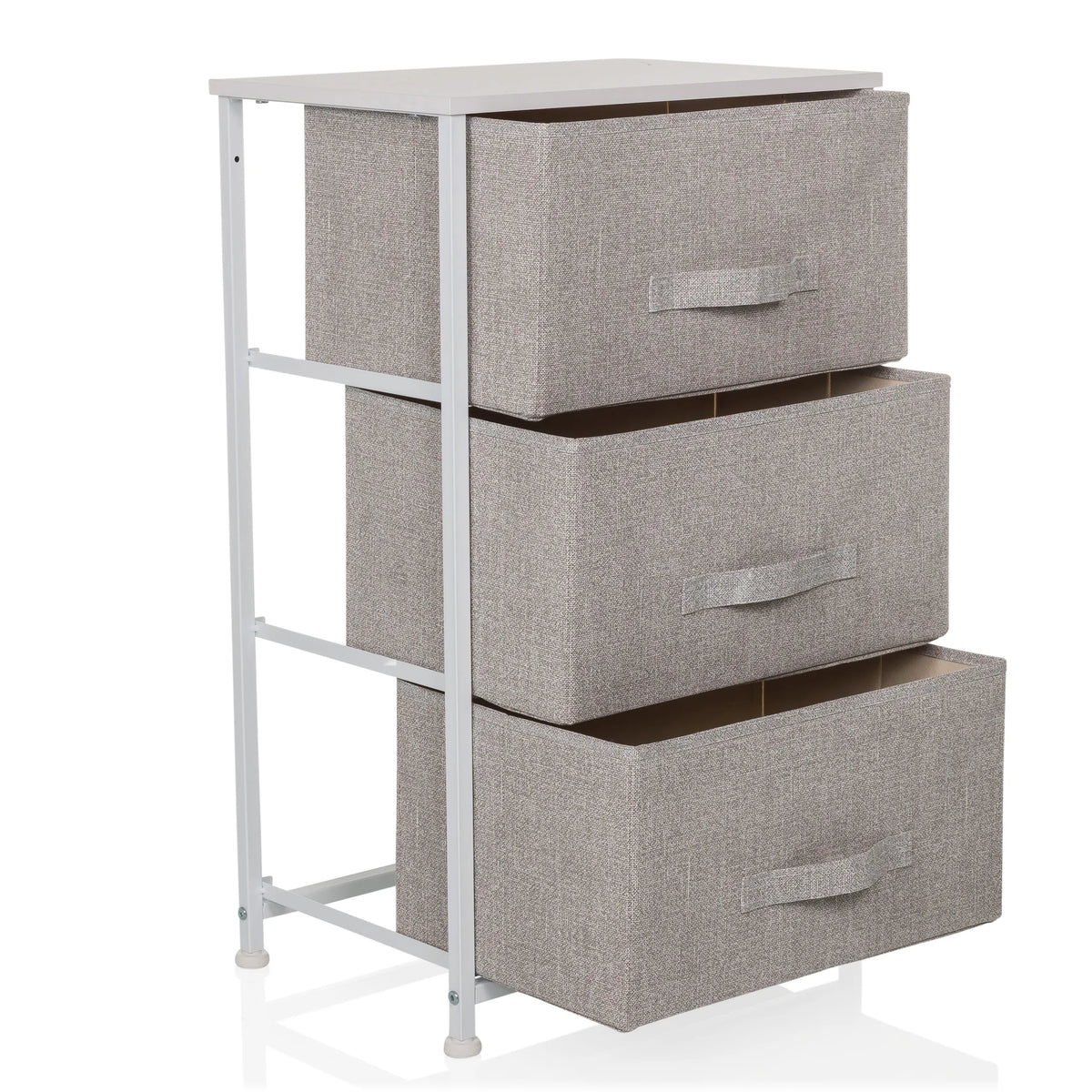Grey chest of drawers FOLDRESS M with three fabric drawers and white metal frame by hjh LIVING
