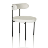 White upholstered chair TEDIO with rounded seat and backrest and black legs by hjh OFFICE – 360-degree view (front three-quarter view 60°)