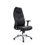 Black Professional Executive Chair FERRARA with integrated headrest and five-caster base by hjh OFFICE – 360-degree view (front three-quarter view 40°)