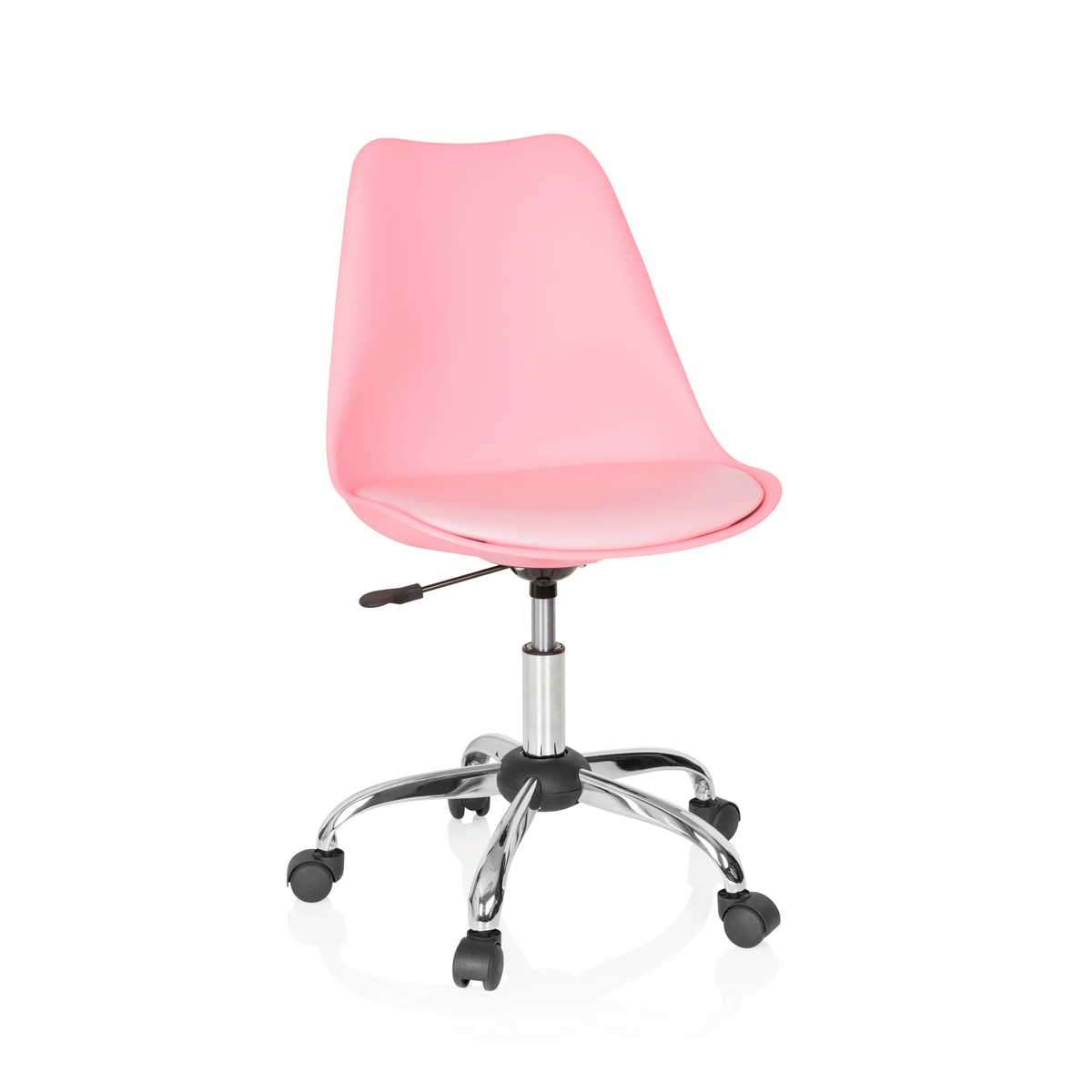 Pink Home Office Chair FANCY PRO with base and five castors by hjh OFFICE – 360-degree view (front view 20°)