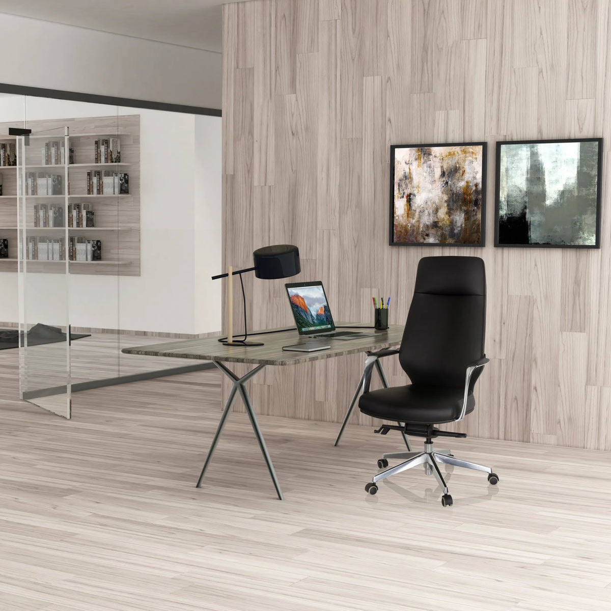 Professional Executive Chair VELVET in black with a high backrest and castors by hjh OFFICE