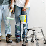 Two-step aluminium folding ladder SOLID VI with castors on the feet by hjh OFFICE