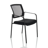 Black guest chair MEET B with mesh back, armrests and four legs by hjh OFFICE – 360-degree view (front three-quarter view 45°)