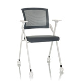 Grey Folding chair PRIORITY II W with mesh back, armrests and castors by hjh OFFICE – 360-degree view (front view 15°)