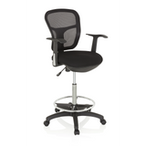 Black Counter chair TOP WORK 108 with mesh back, foot ring and five-caster base by hjh OFFICE – 360-degree view (front three-quarter view 40°)