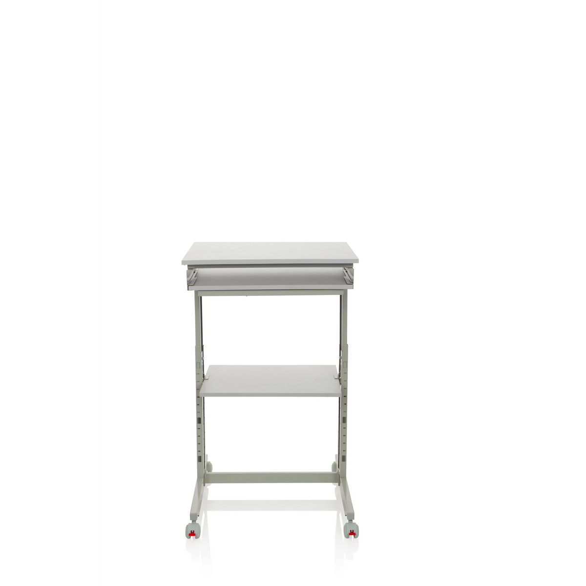 Grey Standing desk WORKSTATION with shelf and four casters by hjh OFFICE – 360-degree view (front view 0°)