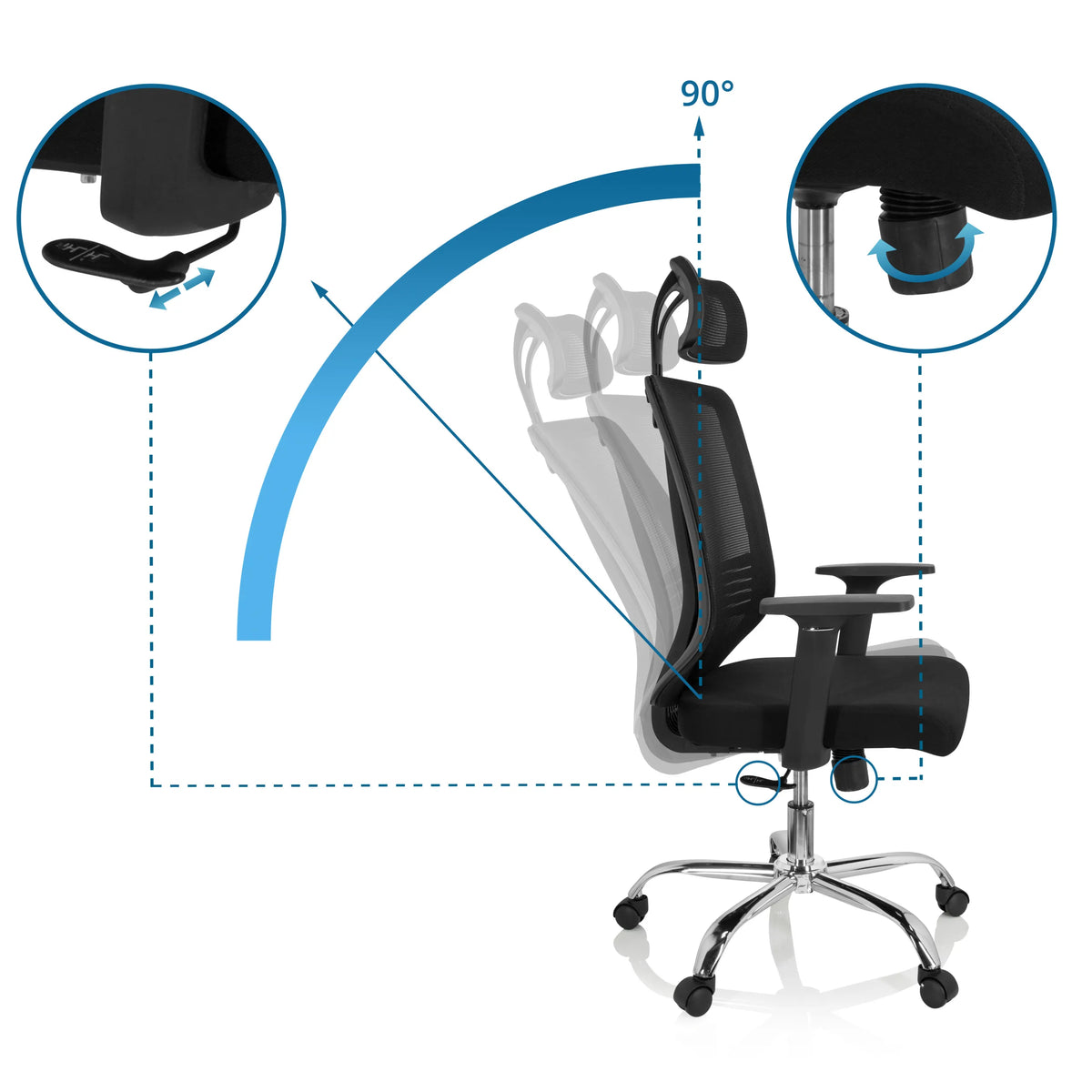 Adjustable backrest with 90-degree tilt of the Home Office Chair ZH 200 by hjh OFFICE