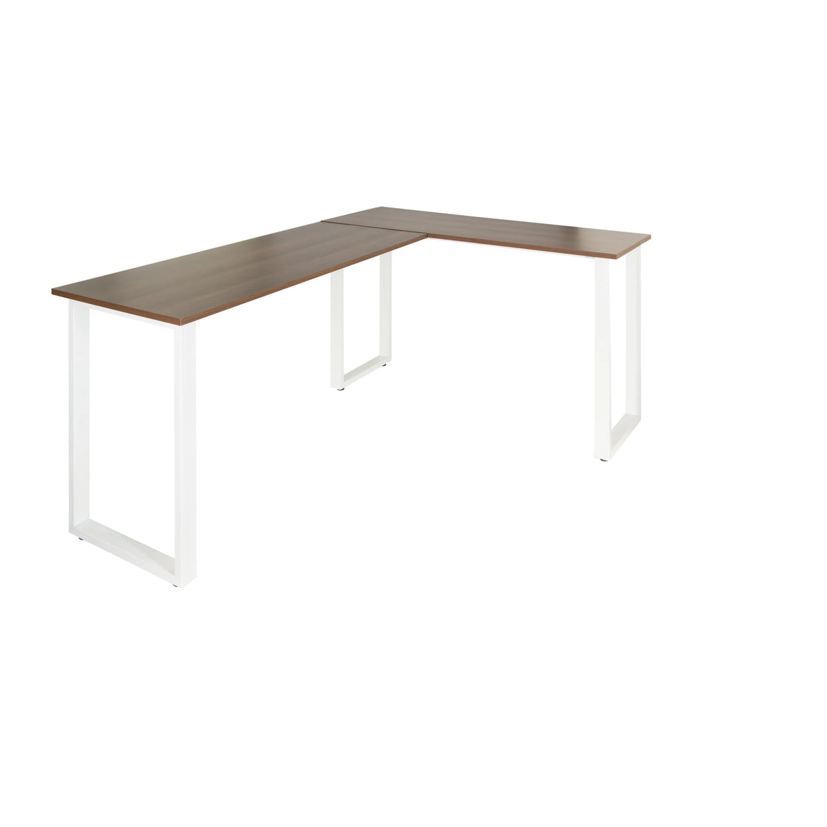 Corner desk WORKSPACE BASIC I in walnut effect with white U-legs by hjh OFFICE – 360-degree view (front view 20°)