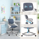 Swivel Chair – Children KID FLEX in blue-grey with breathable backrest and height adjustment by hjh OFFICE