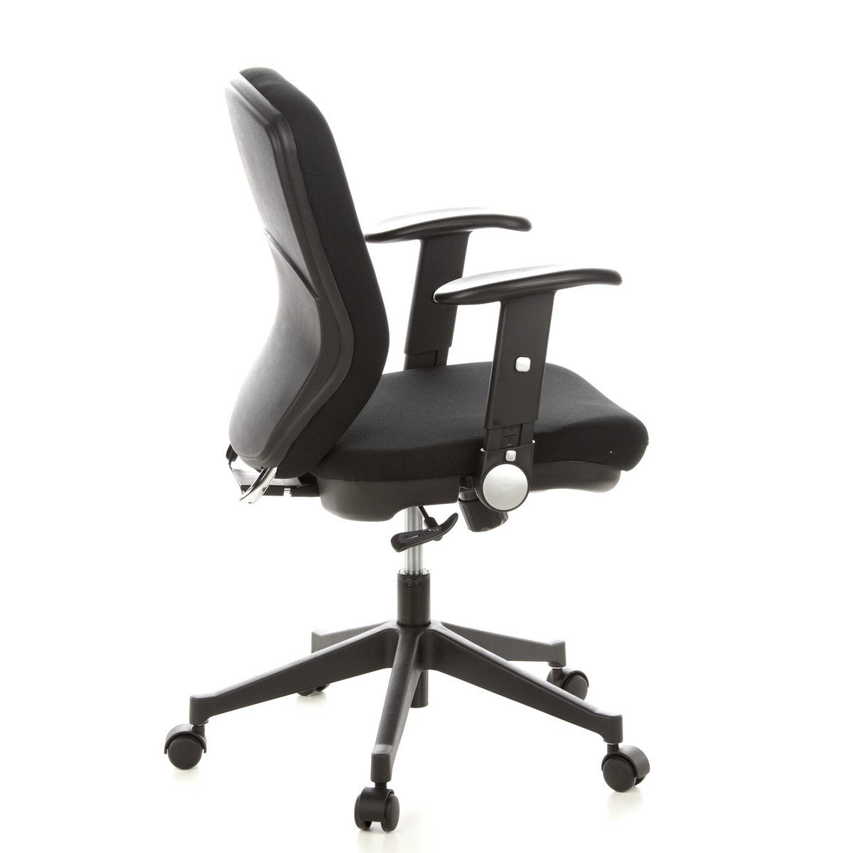 Black Professional Office Chair TRAFFIC 20 with armrests and five-caster base by hjh OFFICE – 360-degree view (side profile 100°)