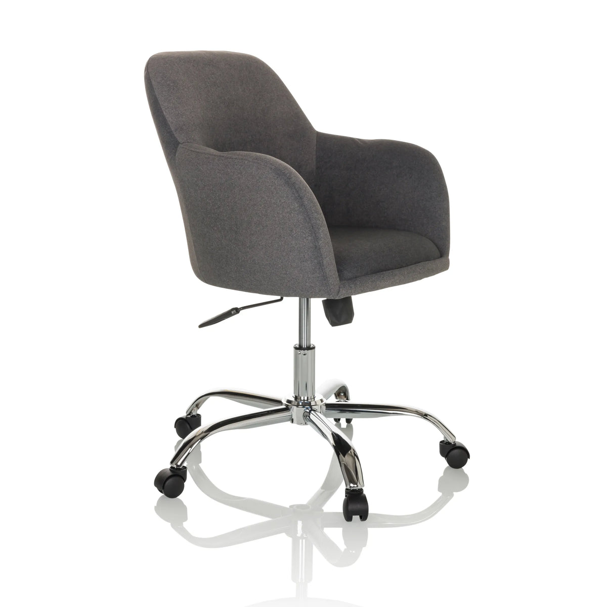 Dark grey Home Office Chair SOLAO 300 with padding and five-caster base by hjh OFFICE – 360-degree view (front three-quarter view 45°)