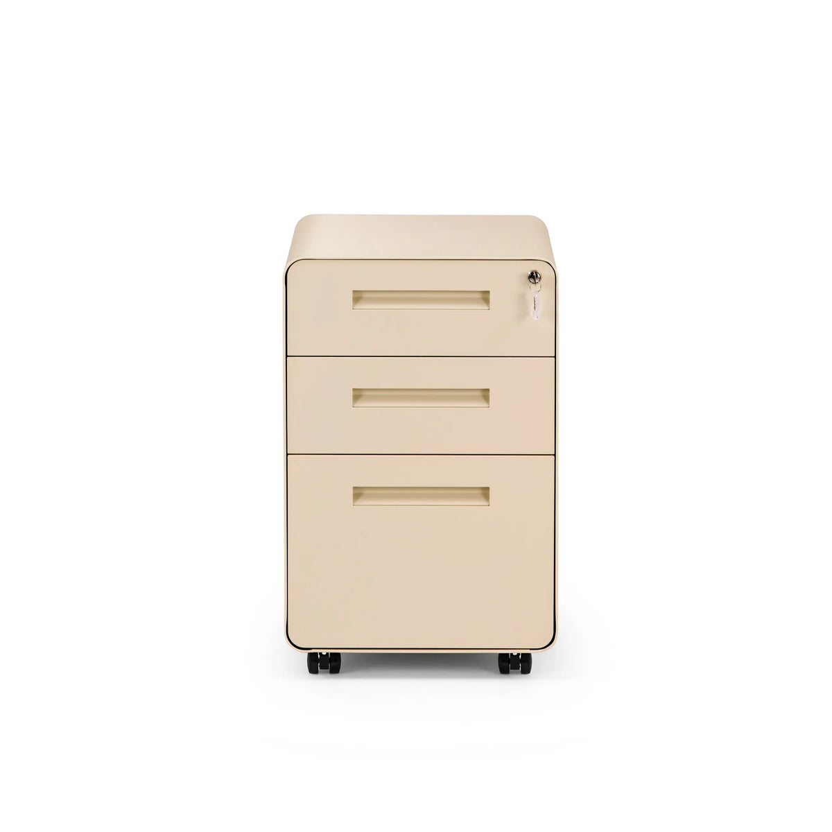 Beige COLOR PLUS I mobile drawer unit made of metal with three drawers and four castors by hjh OFFICE – 360-degree view (front view 0°)