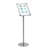 Silver Poster stand AGENDA I with round base and frame for information sheets by hjh OFFICE