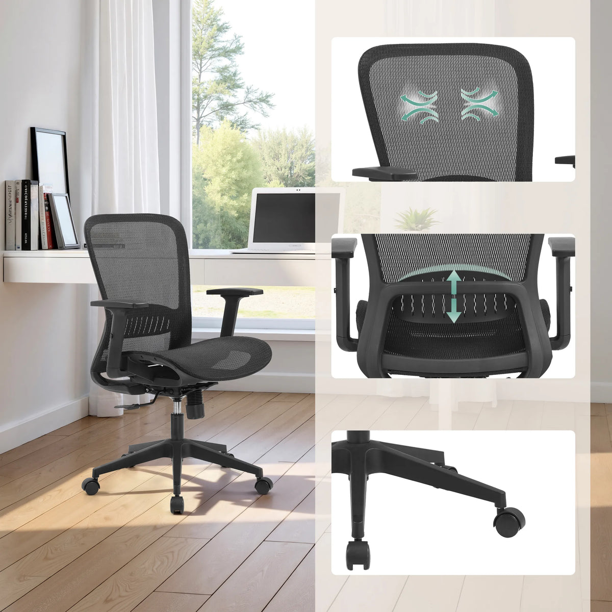 Black Professional Office ChAir Port 2 with mesh back, adjustable lumbar support and castors by MyBuero