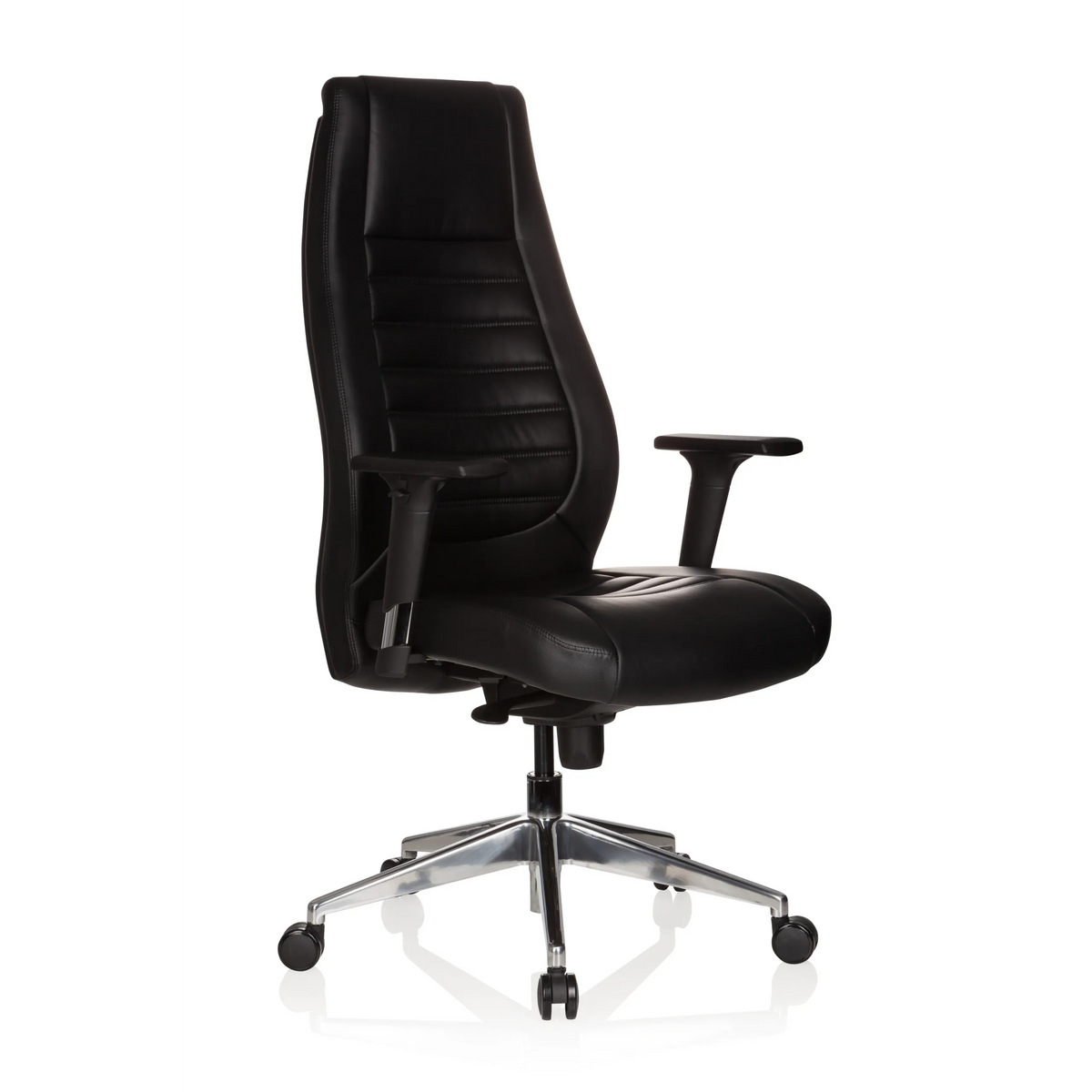 Black Professional Executive Chair VITORO with quilted backrest and five-caster base by hjh OFFICE – 360-degree view (front three-quarter view 40°)