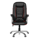 Black Gaming chair RELAX AB100 with red decorative stitching, quilting and five-caster base by MyBuero – 360-degree view (front view 0°)
