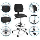 Adjustable features of the TOP WORK 11 I counter chair in black with footring and castors by hjh OFFICE