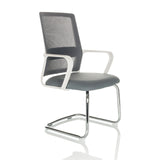 Grey Cantilever chair VISITER W with mesh back, armrests and chrome frame by hjh OFFICE – 360-degree view (front three-quarter view 45°)
