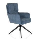 Blue upholstered chair TARUGO with corduroy cover and black four-leg frame by hjh LIVING – 360-degree view (front three-quarter view 45°)