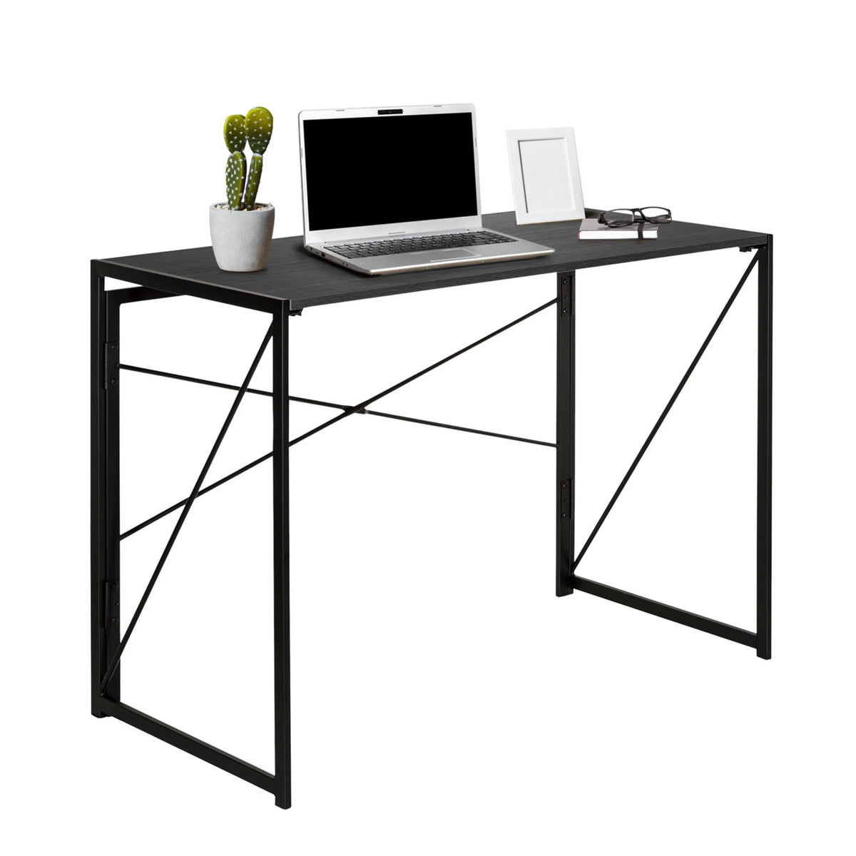 Folding desk EASY UP MULTI in black, measuring 100 × 50 cm with a metal frame and cross braces by hjh OFFICE