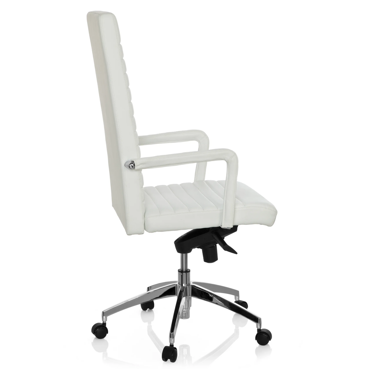 White Professional Executive Chair LENGA with horizontal stitching and five-caster base by hjh OFFICE – 360-degree view (side profile 100°)