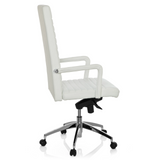 White Professional Executive Chair LENGA with horizontal stitching and five-caster base by hjh OFFICE – 360-degree view (side profile 100°)