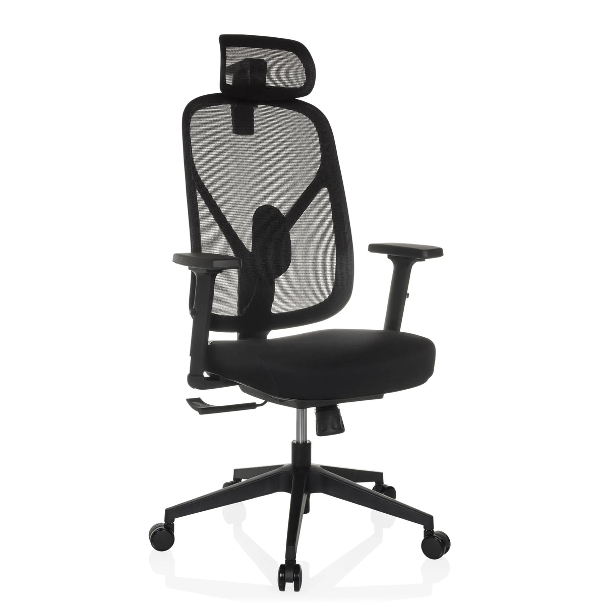 Black Professional Office Chair RALOO ECO with mesh back and five-caster base by hjh OFFICE – 360-degree view (front three-quarter view 30°)