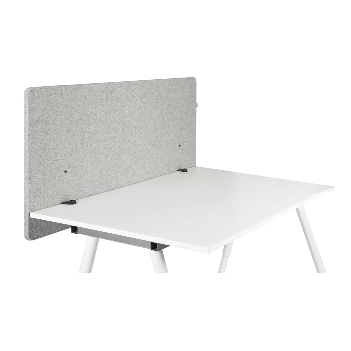 Light grey heather table partition FLEXMIUT D 120 on a white desk by hjh OFFICE – 360-degree view (front view 0°)