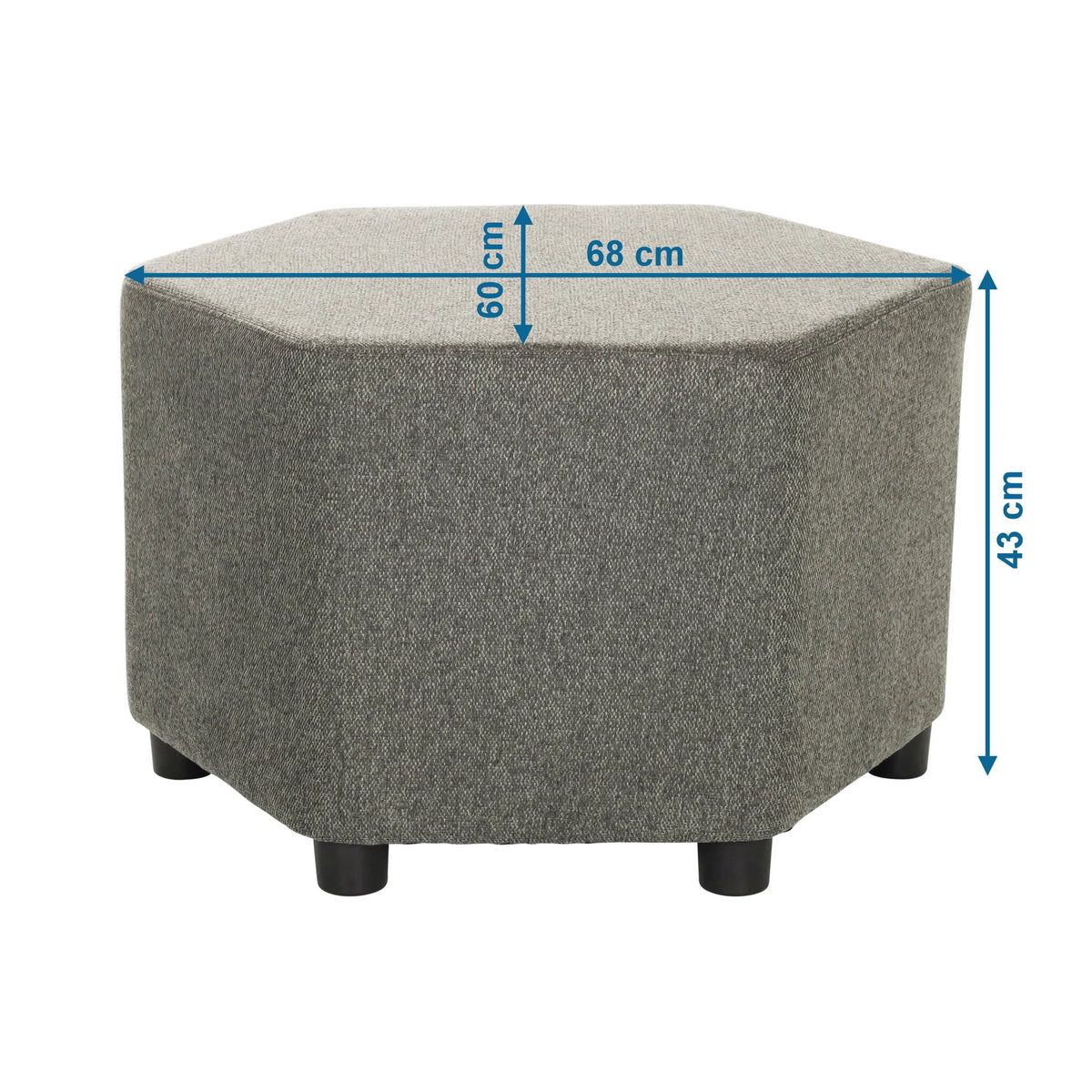 Dimensional view of the Upholstered stool BAREO with 68 × 60 cm and a height of 43 cm by hjh OFFICE