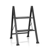 Black Folding Ladder SOLID W5 with two steps by hjh OFFICE – 360-degree view (front view 20°)