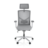 Grey Professional Office Chair BRETON PRO W with mesh back, headrest and five-caster base by hjh OFFICE – 360-degree view (front view 0°)