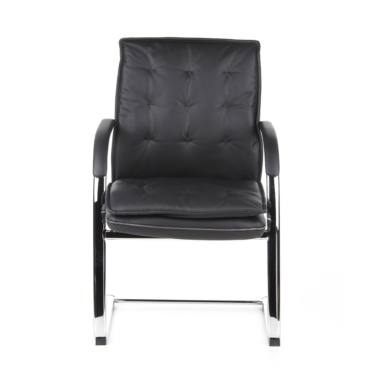 Black Cantilever chair VILLA V with quilted upholstery and armrests by hjh OFFICE – 360-degree view (front view 0°)