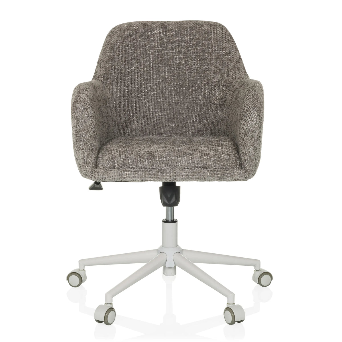 Grey Home Office Chair SOLAO HOME with fabric upholstery and white five-caster base by hjh LIVING – 360-degree view (front view 0°)