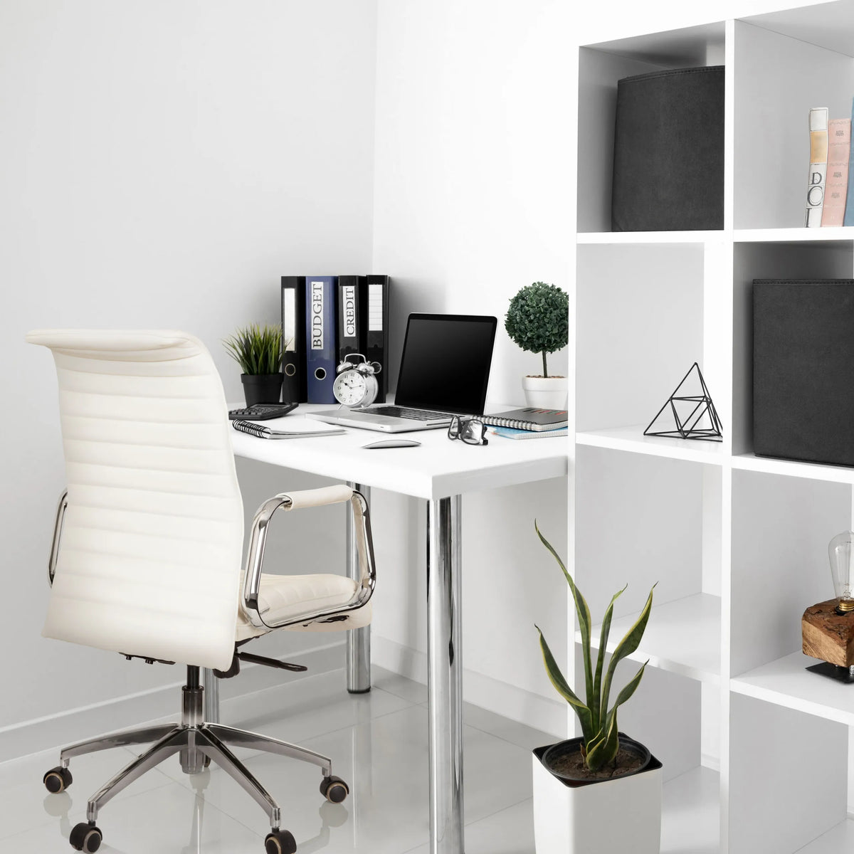 Cream white Professional Executive Chair ASPERA 10 with quilted upholstery and chrome frame by hjh OFFICE