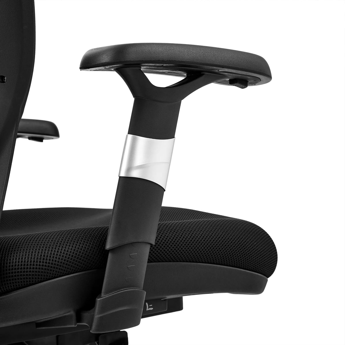 Adjustable armrest in black with silver detail of the High End Office Chair VENUS BASE by hjh OFFICE