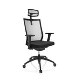 Black Professional Office Chair ASPEN PRO with mesh back, headrest and five-caster base by hjh OFFICE – 360-degree view (front three-quarter view 40°)