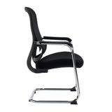 Side view of the Ergomy Meet cantilever chair in black with a chromed frame and armrests by hjh OFFICE