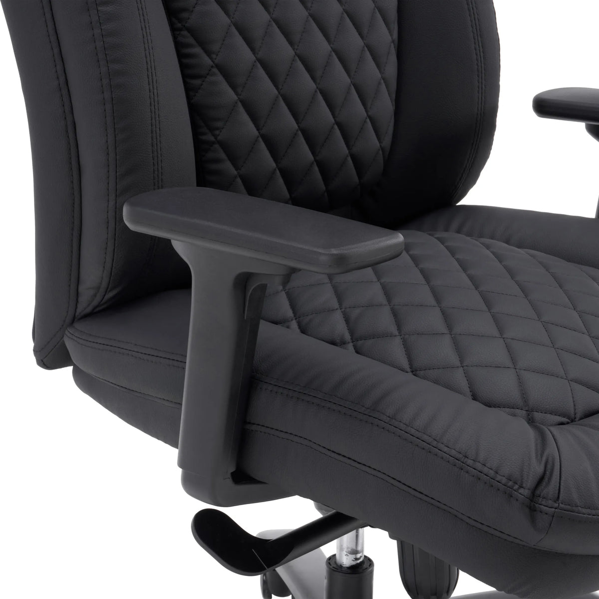Armrest and quilted faux leather upholstery of the XXL Pullmann Gen2 swivel chair in black by hjh OFFICE