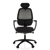 Black Professional Office Chair RI-COVER with mesh back, headrest and five-caster base by hjh OFFICE – 360-degree view (front view 0°)