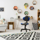 Children's Swivel Chair KIDDY GTI-2 in grey and blue with castors in front of a desk by hjh OFFICE
